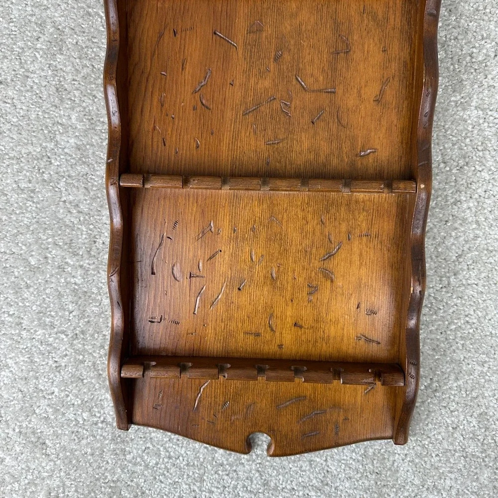 Vintage Wood Spoon Rack Wall Hanging Display 18 Slot Souvenir Holder Rustic